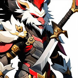 Guild Wars 2 art style male Charr Revenant armour with greatsword, white fur,  black hair with red mohawk 1080p wide screen wallpaper painterly, impressionistic, and high-fantasy digital art style