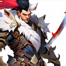 Guild Wars 2 art style male Charr Revenant armour with greatsword, white fur,  black hair with red mohawk 1080p wide screen wallpaper painterly, impressionistic, and high-fantasy digital art style