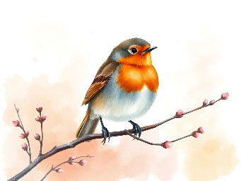 Robin bird, pastel colors, Always exploring.  Small.  Energetic.  Observant.Observing.  Pausing.  Returning.  They feel approachable.