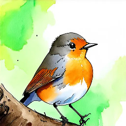 Robin bird, pastel colors, Always exploring.  Small.  Energetic.  Observant.Observing.  Pausing.  Returning.  They feel approachable.