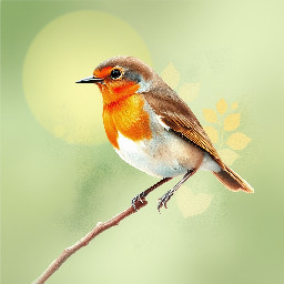 Robin bird, pastel colors, Always exploring.  Small.  Energetic.  Observant.Observing.  Pausing.  Returning.  They feel approachable.